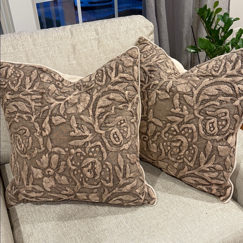 2 Elegant  Floral Embroidered Pillow Cases